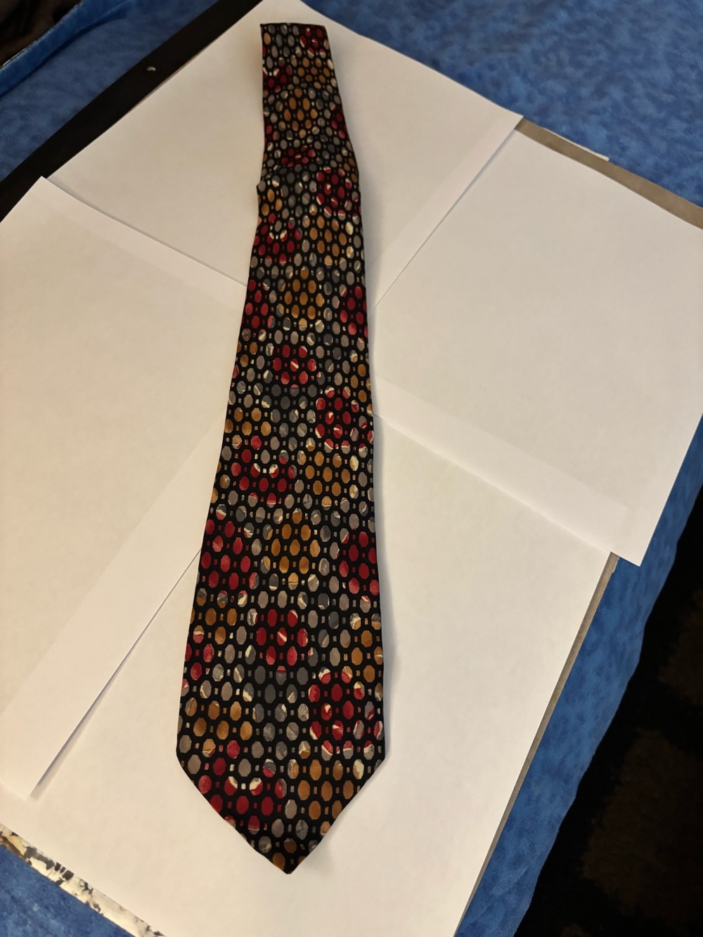 Geoffrey Beene Classic Men's Patterned Tie in Black with Red & Gold Accents